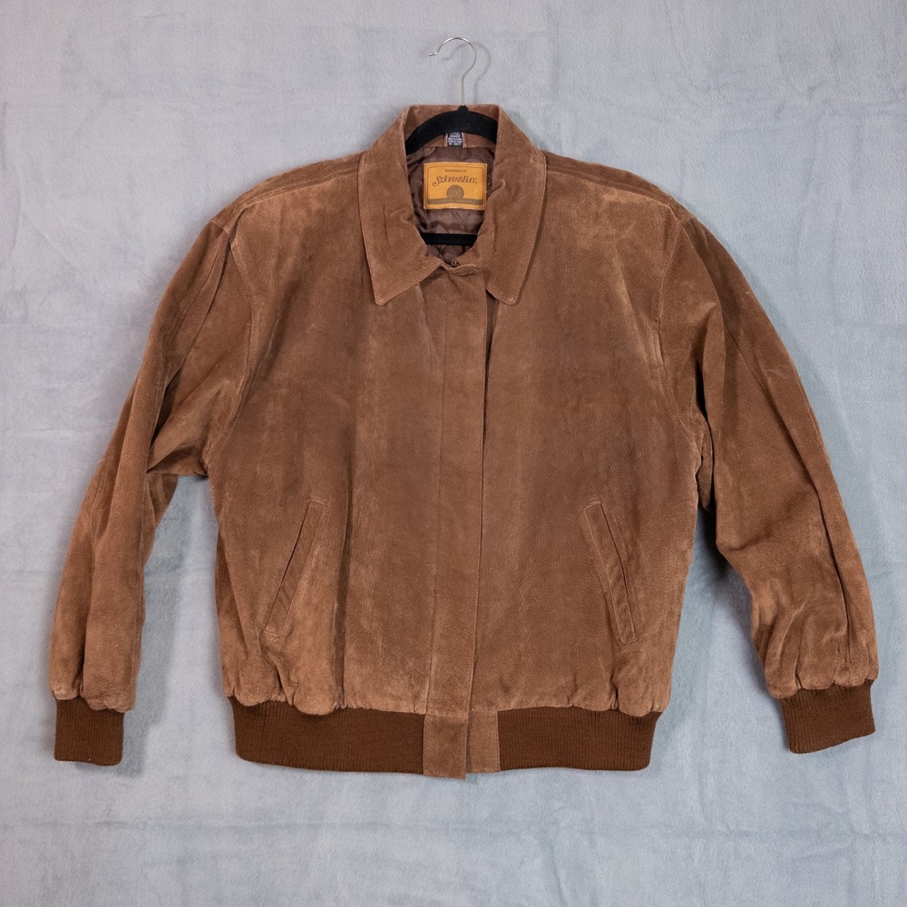 St. Johns Bay Bomber Jacket Mens Large Brown Excellent Vintage Suede Leather